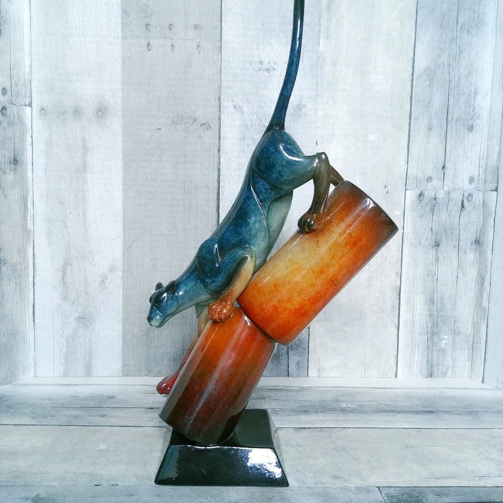 Imago Cattin Around Puma Cat Figurine Sculpture Ceramic Black and Green